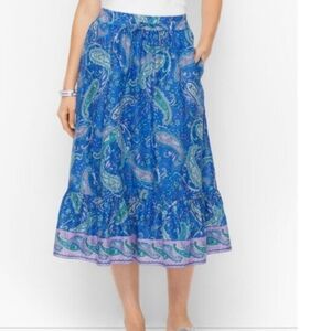 Talbot's Blue & Lavender Paisley Midi Skirt Size XL
